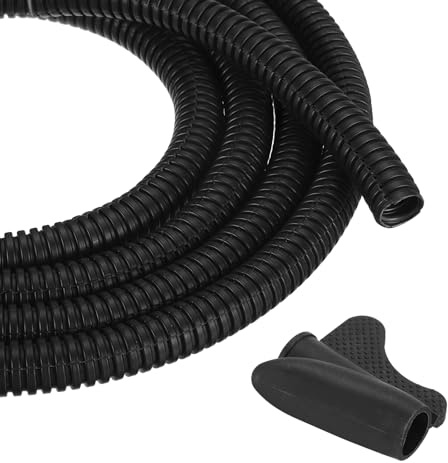 sourcing map 3/8 Inch 10ft Split Wire Loom Tubing, Flexible Cord Protectors with Installation Tool Cable Management Sleeve Conduits Cover for Office Home Electrical Automotive Wires, Black