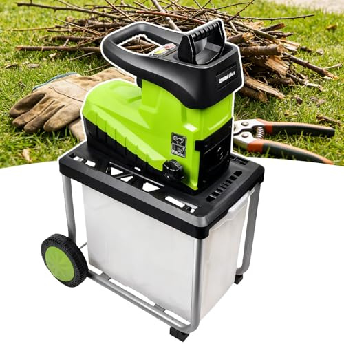 Sushangmao Elektrischer Gartenhäcksler, 45 Mm/1,77 Zoll Äste, Mit Abnehmbarem 60-Liter-Auffangbehälter Und Einstellbarem Mahlgradknopf, Neuem Hobelmesser, Für Laub Und Äste