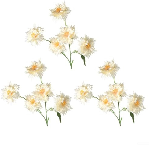 Set di 3 fiori artificiali realistici di crisantemo con fiamma, per torte nuziali, tavoli, decorazione per balcone, vivaio e stile corridoio (champa)