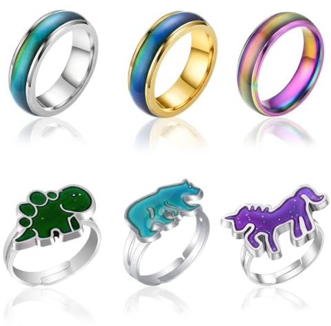 SHUOHONG 6 stycken färgskiftande ringar stressring öppen design ring dam levande färger ringar spännande ringar för kvinnor för alla hjärtans dag, årsdagar, festtillbehör gåvor