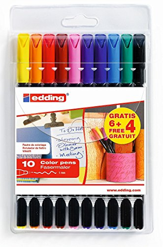 edding 1200 Faser-Maler - 6+4 GRATIS: 10er Set - Strichbreite 1 mm - Zum Schreiben, Malen uns Skizzieren Schule, Büro, Homeoffice (Filzstift)