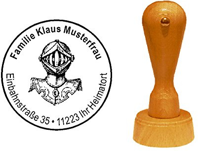 Stämpel trästämpel adressstämpel RITTER, diameter ca Ø 40 mm – med personlig adress och motiv – historia historia medeltida riddare rustning