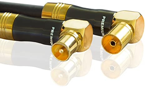 Premium X 2m Gold-Line TV Antennenkabel Schwarz Koax-Anschluss IEC Stecker - IEC Buchse 90° gewinkelt Metallgehäuse