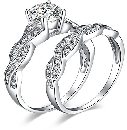JewelryPalace 1.5ct Zircone Cubique Infini Bague Femme en Argent Sterling 925, Lot de Bague de Fiançailles Femme, Bagues Anniversaire Mariage Promise Alliance Couple Nuptiale Ensembles, Bijoux Femme