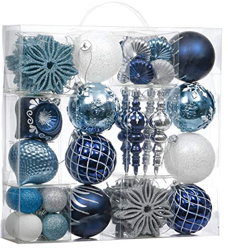 Valery Madelyn Christmas Ornaments Set, 70ct Navy Blue and Silver Shatterproof Christmas Tree Decorations Ball Ornaments Bulk, Winter Wonderland Hanging Ornaments for Xmas Trees Holiday Decor