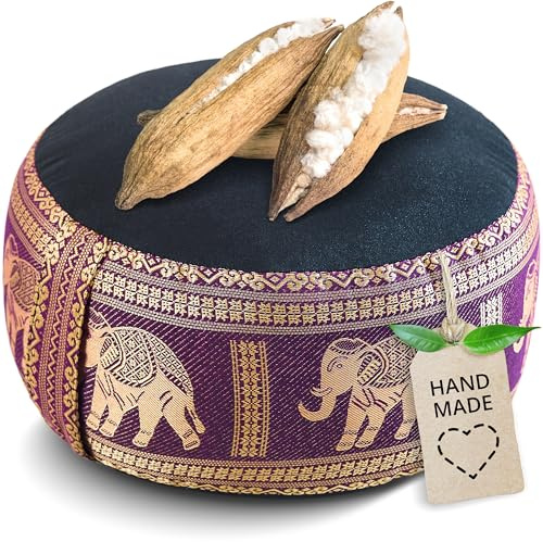 livasia Meditationskissen Thaiseide - Ø 32x20cm - Yogakissen klein mit Kapok, Pouf, Bodenkissen Yoga Zen Meditation, Sitzkissen Garten Balkon, Zafukissen handgefertigt