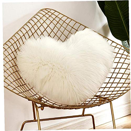 Angoter Cojín de corazón de Lana Covers Mullido Suave Felpa Banda Blanca Cubierta de Almohadas Almohada Pillowslip de Coche del sofá decoración Lavable