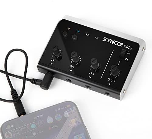 SYNCO Mischpult Audio Mixer 4-Kanal Output Gleichzeitig für Multi Gerät und Streaming Platform Audiomischer DSP Chip Gain Control Real-Time Monitoring Bluetooth Interface für Mikrofon Smartphone MC3