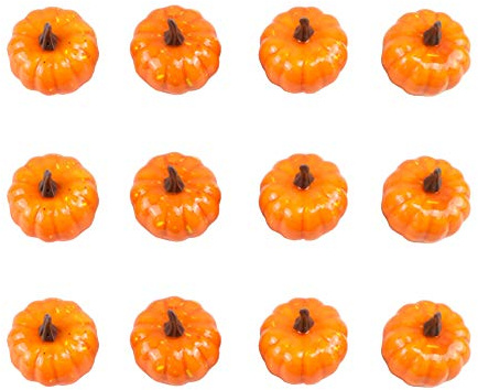JIHUOO 12 Pcs Artificial Mini Pumpkins Fake Fruit Fall Harvest Halloween Thanksgiving Decoration