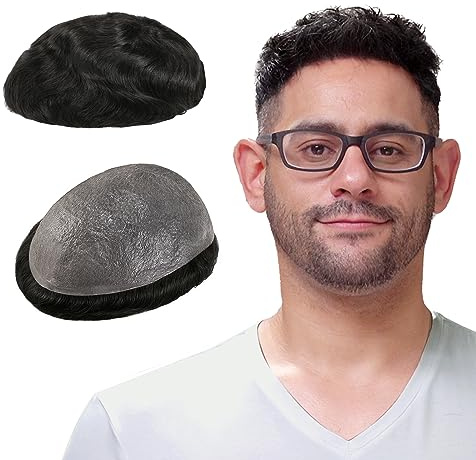 Lordhair Toupet Echthaar Männer,Perücke Männer,0,03 mm Dünne Leder Basis 20 * 25 CM Leichtes Haarersatzsystem Mittlerer Dichte,Toupet Natürlich eng anliegend, Elegant und Schön