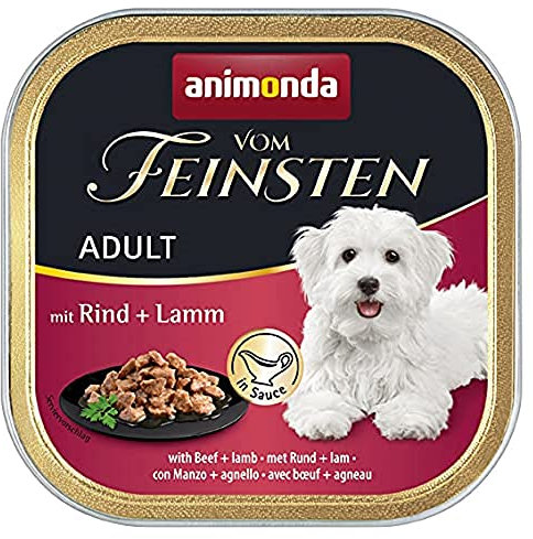 animonda vom Feinsten Hundefutter nass mit Rind + Lamm in Sauce (22 x 150g), getreidefreies Hundefutter ohne Zucker, mit frischen, fleischigen Zutaten
