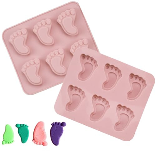Lot de 2 moules à gâteaux en silicone en forme de pieds de bébé,6 cavités,Moules à gâteaux en résine,Pour la fabrication de gâteaux au chocolat,Fournitures de fête pour bébé