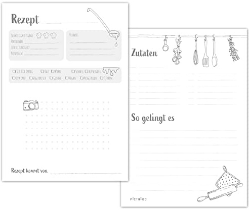 PICTALOO Rezeptkarten zum Selberschreiben – 30 doppelseitige Rezeptblätter A5 mit viel Platz, für Rezeptordner, Rezeptbox und Rezeptmappe – flexible Rezeptbuch Alternative für deine Lieblingsrezepte