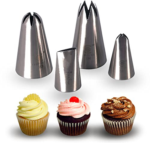 Cangool Cupcake Decorating Icing Piping Nozzle 2 Big and 2 Small, Cake Piping Nozzle Kit