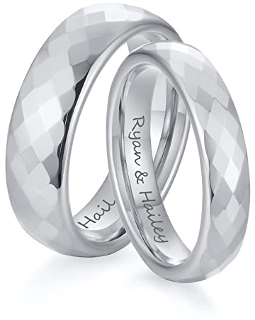 FLHEART Personalisierte Paare Ringe, Individuell Sie Wolfram/Edelstahl Sein und Ihr zusammenpassendes Versprechen Verlobungsring Set für Herren Damen,benutzerdefinierte Spinner Ringe