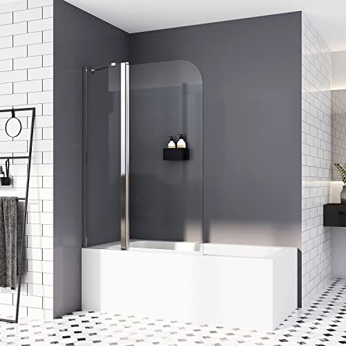 Duschwand für Badewanne 90 x 140 cm, Duschtrennwand mit Stabilisierungsstange Badewannenaufsatz aus 6mm Nano ESG Sicherheitsglas
