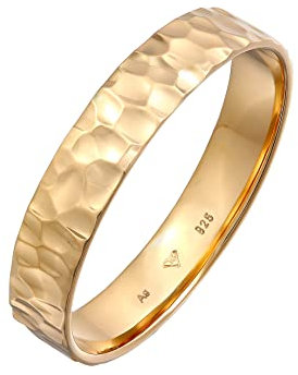 Kuzzoi Herrenring (4 mm) Handgefertigt, Bandring für Männer aus 925 Sterling Silber vergoldet, Ehering Verlobungsring Freundschaftsring, Ring Gold gehämmert, Ringgröße 54, 0604282922_54