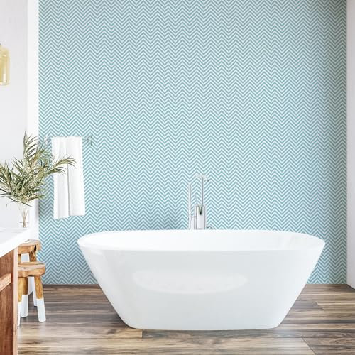 ABAKUHAUS Retro abziehbare & klebbare Tapete für Zuhause, Große Punkte Kreise Shabby, selbstklebendes Wohnzimmer Küchenakzent, 33 cm x 250 cm, Blassblau Weiß