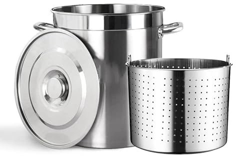 Grande pentola con cestello per filtri - 27QT / 45QT / 63QT Stockpot Commerciale in Acciaio Inossidabile Pasta Pot Tacchino Barile di frittura per la Cottura a Vapore Tamales Seafood Caldaia,30L/27Qt
