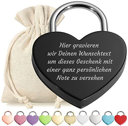 Cadenas d'amour en forme de cœur - Avec clé - En métal anodisé -Cadeau d'amour - Saint-Valentin - Anniversaire - Couple marié