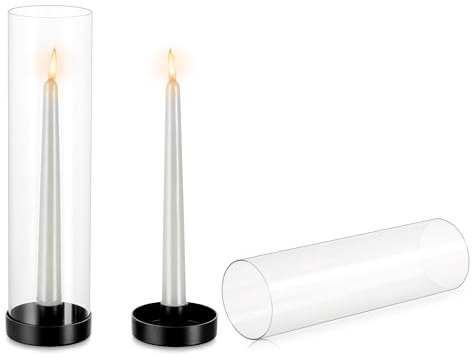 NUPTIO Huracán Candelabro Titular Negro: 2 Piezas de Vidrio de Metal Candelabros para Velas Cónicas Palo de 30cm Alto Claro Extremo Abierto Candelabro Cilindro Sombra La Boda del Partido Centros