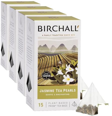 Birchall Tea Bags, Jasmine Tea Pearls Gift Set, Green Tea Bursting with Full Flavour, Perfect Herbal Tea Gift Set, 60 Pack of Plant-Based Prism Tea Bags
