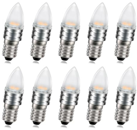 Ruiandsion 10pcs E10 Screw Base LED Bulb 6V Warm White 2835 2SMD LED Bulb for Interior Flashlights Torch Lights, Non-Polarity