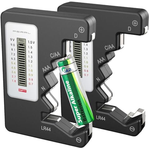 PEARL Batterientester: 2er-Set Multi-Batterietester mit LCD Display für gängige Batterien (Batterietester Knopfzellen, Professionelle, Messgerät)