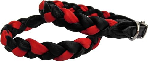 Halsband - Hundehalsband,Halsumfang 27-31cm; 30-35cm; 35-40cm; 37-42cm;45-50cm; 49-54cm; 54-59cm Echt Leder, geflochten, Schwarz-ROT (30-35cm/39cm/20mm)