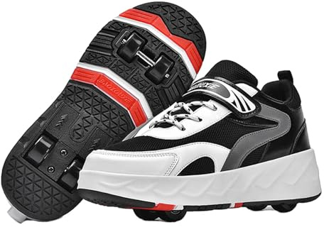 Mateju Schuhe mit Rollen für Jungen Mädchen, Kinder Rollschuhe Schuhe mit 4 Rollen,Turnschuhe Versenkbarer, 2-in-1 Roller Schuhe Turnschuhe Skateboardschuhe