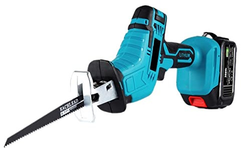 Mini motosierra, Sierra recíproca inalámbrica de 18V, sierra manual de sable, sierra multifunción for cortar tubos de madera y Metal con Kit de 4 cuchillas para ramas de árboles, patio, hogar y jardín