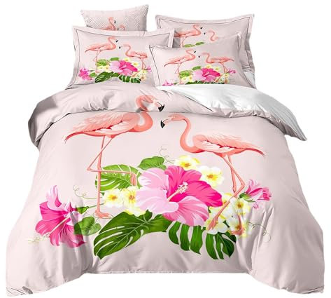 ZZTBQ Rosa Flamingo Kinderbettwäsche 100x135 Baby Bettwäsche Süßes Tier Blumen Flamingo Bettbezug und Kissenbezug-Set Baby Bettwäsche Set für Kleinkinder und Babybetten