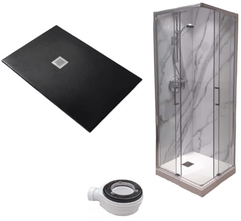 Piatto Doccia 70X120 cm Extra Slim Nero + Box doccia 70x120 cm Alto 200 cm Con Apertura Ad Angolo