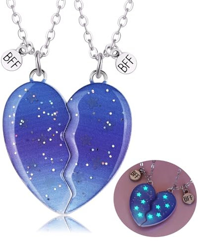 2 Stück BFF Sternennacht Halsketten, Beste Freunde Herz Anhänger Halsketten mit Glühen, Passende Magnetische Halskette, Freundschafts Schmuck Geschenke für Frauen Mädchen Freunde Schwestern Mutter