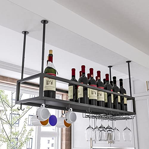 Barra Colgante de Techo, Soporte para Colgar en el Techo, Soporte Industrial para Botellas de Vino, Copas de Vino, Copas de Vino, estantes flotantes para organizar la Cocina, Soporte de exhi