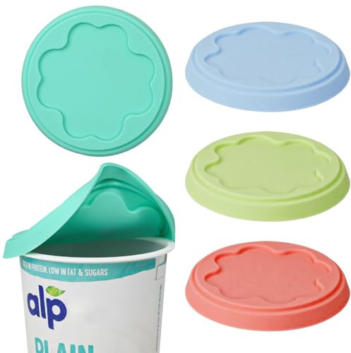 Webake Yoghurt Pot Lids Silicone Tops fit Standard Yoghurts 4 Pcs Reusable Yoghurt Pots Lid for 450g/500g Yoghurt Pot Covers