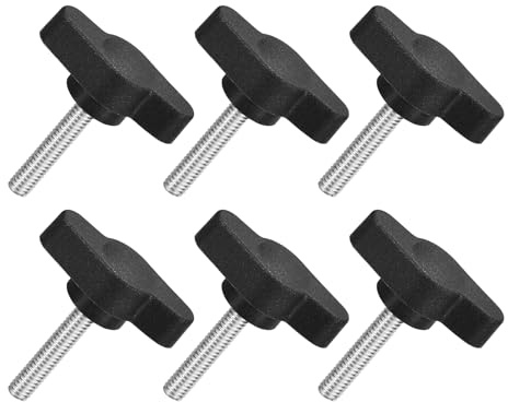 QUARKZMAN 6 Stück T-Flügelschraube mit Griffen M4 x 20mm Schwarz | Männliche Schraube Knopf 304 Edelstahl Rändelschraube Daumenschrauben-Griff 27mm Durchmesser