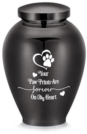 AIWENXI Grande urne funéraire pour chiens et chats - Noire - Motif pattes de chien et cœur