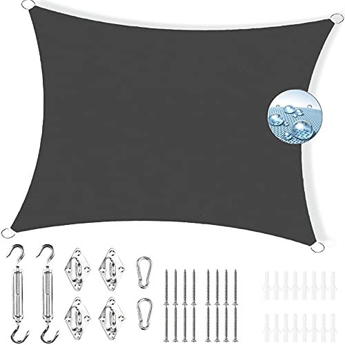 Sonnensegel, wasserdicht, 2,5 x 4 m, staubdicht und winddicht, UV-Block-Markise für Pergola, Hinterhof, Terrasse, inklusive Befestigungsset, Dunkelgrau