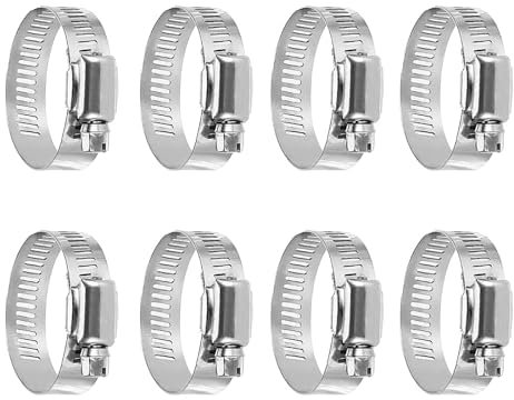 8PCS Assorted Hose Clips and Clamps, Tube Clamp for Flexible Exhaust Pipe, Washing Machine, Garden Connections (Silver)