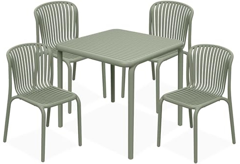 konsimo Garten-Essgruppe FICCARI Sitzgruppe, Gartenmöbel-Set, hergestellt in der EU, Modern (aus hochwertigem Kunststoff, 5-TLG., 4 Stühle, 1 Tisch) (olivgrün)