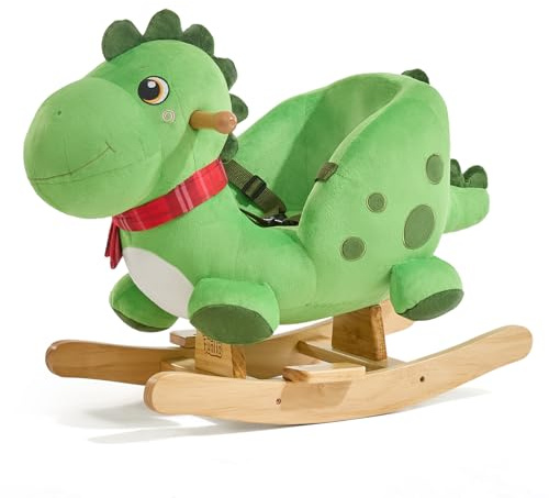 FUNLIO Dino Rocking Horse for Toddlers 1-3 Years, Premium Green Plush Rocking Dino with Soft Spikes, Big Eyes & Lovely Smile, Vibrant Colors & Realistic Scales, Easy to Assemble, CPC & CE Certified