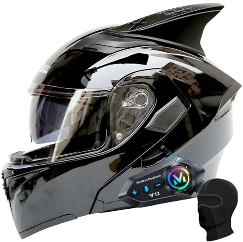 Casque de Moto modulaire Bluetooth homologué ECE, Casque intégral Rabattable avec Double visière antibuée, Doublure Lavable et système de Ventilation for Adultes Hommes Femmes(D,L 59~60CM)