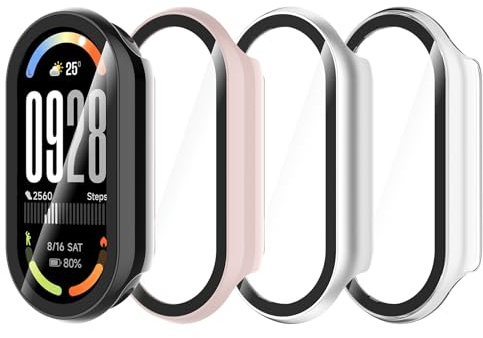 Bigqin 4 Piezas Funda Compatible con Xiaomi Band 10, Protector de Pantalla Compatible con Xiaomi Band 10 - Transparente/Negro/Rosa/Plata