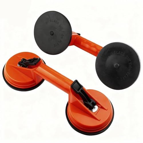 Ventosa,Ventosas para azulejos,Ventosa doble - Capacidad de carga de 80 kg, mango ergonómico, adecuada para vidrio, azulejos, mármol, pisos laminados (naranja)