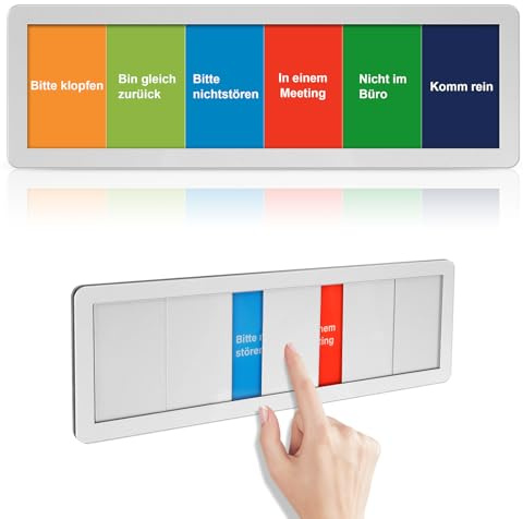 Plaque de porte, de bureau, 6 plaques de sonnette, personnalisées, avec surface adhésive et fonction coulissante, réversible, avec inscription « Bitte klopfen Bin gleich zurück Bitte nicht stören »