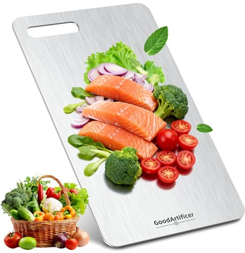 Titanium Cutting Boards,100% Pure Titanium Kitchen Cutting Board, Double-Sided Non-Toxic Cutting Board, Ideal for Slicing and Dicing Meats, Features Handle, Dishwasher Safe,16L*10W