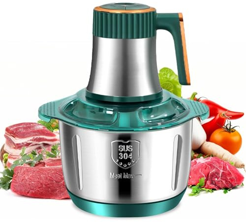 Tritacarne elettrico e robot da cucina, 5 l, in acciaio inox, 5 velocità, 6 lame per macinare, affettare, tritare, lavabile in lavastoviglie