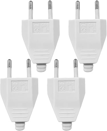 4 Pièces Fiches Européennes Plates, Prise Electrique Male 250V 2.5A, 2 Broches Fiche européenne plate, Fiche Male Prise Electrique pour Usage Domestique et Installation Facile, Blanc