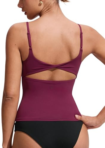 CRZ YOGA Twist Back Hauts de Tankini | Rembourrage Amovible, Bonnet A-D, Longueur Taille, Col en U, Bretelles Réglables, Natation, Maillot de Bain pour Femme